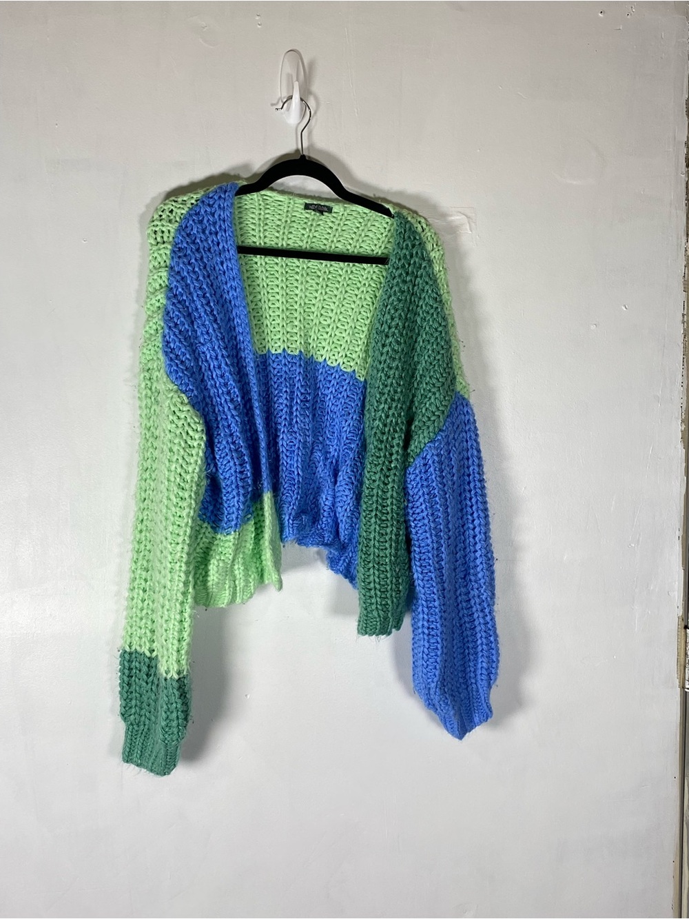 Wild Fable Chunky Y2K Knit Colorblock Cardigan Green Blue Open Front XXL - Picture 2 of 5